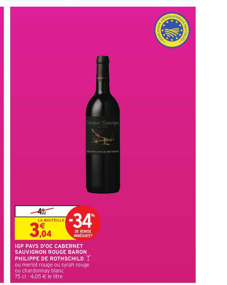 igp pays d'oc cabernet sauvignon rouge baron philip de rothschild -34% de remise immédiate