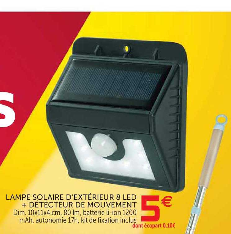 lampe solaire d'extérieur 8 led + détecteur de mouvement