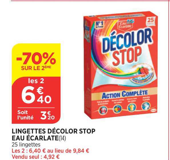 lingettes décolor stop eau éclarlate -70% sur le 2ème