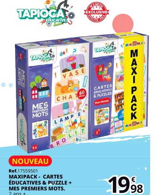 maxipack cartes éducatives & puzzle + mes premiers mots tapioca