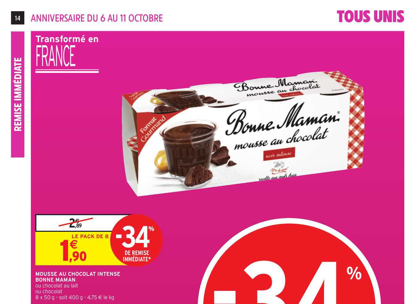 mousse au chocolat intense bonne maman -34% de remise immédiate