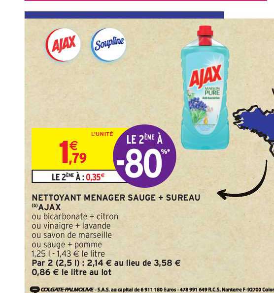 nettoyant ménager sauge + sureau ajax le 2ème à -80%