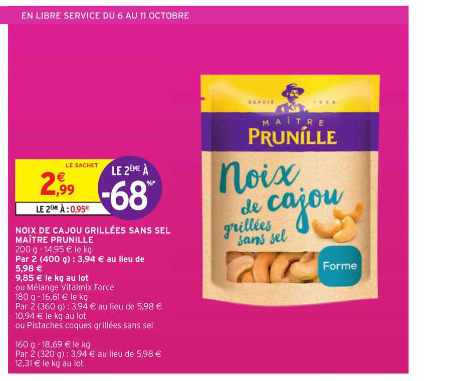 noix de cajou grillées sans sel maître prunille le 2ème à -68%