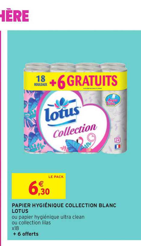 papier hygiénique collection blanc lotus 18+6 gratuits