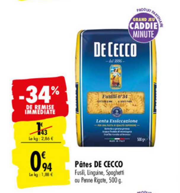 pâtes de cecco -34% de remise immédiate