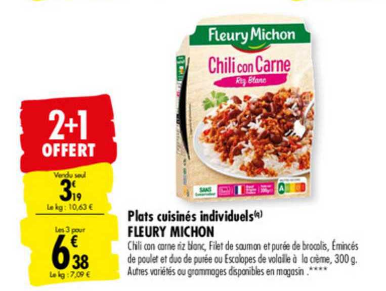 plats cuisinés individuels fleury michon 2+1 offert