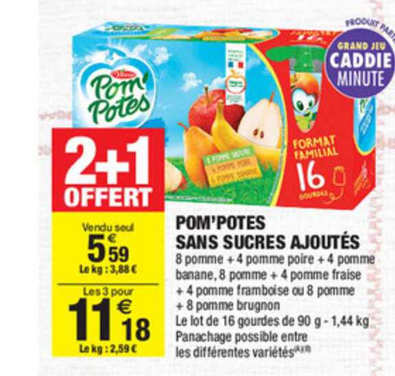 Pom'potes Sans Sucres Ajoutés 2+1 Offert