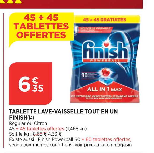 tablette lave vaisselle tout en un finish 45+45 gratuites