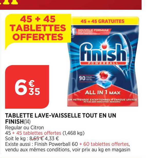 tablette lave vaisselle tout en un finish 45+45 gratuites