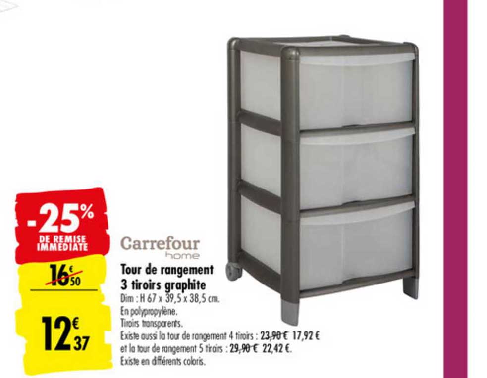 Tour De Rangement 3 Tiroirs Graphite -25% De Remise Immédiate