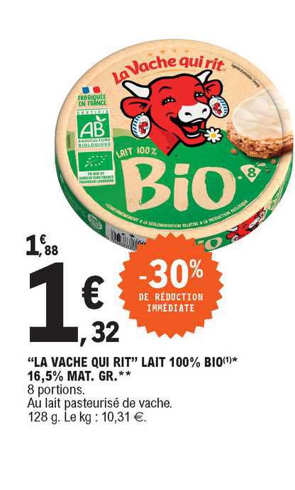 "la vache qui rit" lait 100% bio 16,5% mat. gr.