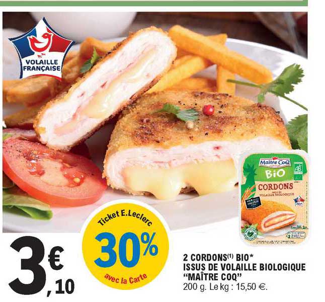 2 cordons bio issus de volaille biologique "maître coq"