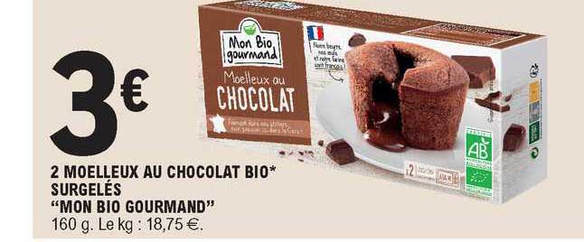 2 moelleux au chocolat bio surgelés "mon bio gourmand"