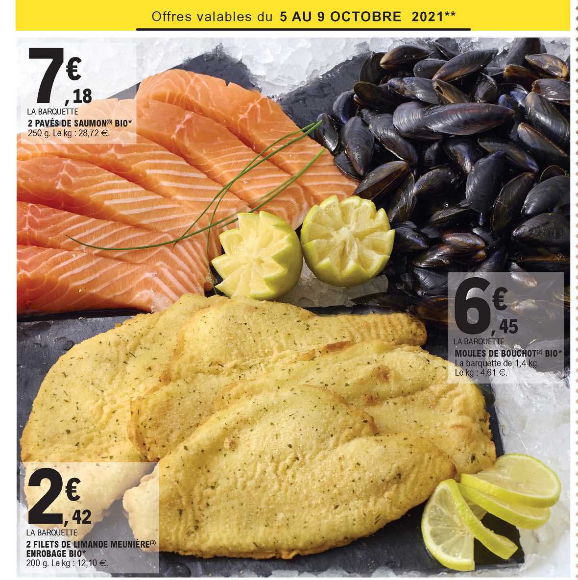 2 Pavés De Saumon Bio, 2 Filets De Limande Meunière Enrobage Bio, Moules De Bouchot Bio