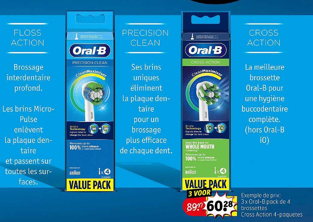 3x oral-b pack de 4 brossettes cross action 4-paquetes