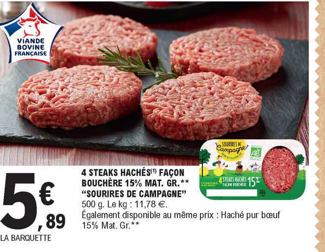 4 steaks hachés façon bouchère 15% mat. gr. "sourires de campagne"