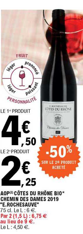 aop côtes du rhône bio chemin des dames 2019 "e.rochesauve"