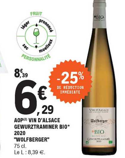 Aop Vin D'alsace Gewurztraminer Bio 2020 "wolfberger"