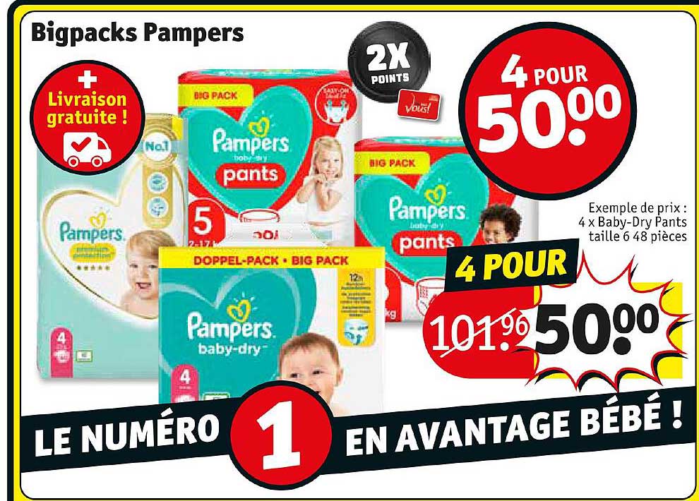 bigpacks pampers : 4 x baby-dry pants taille 6 48 pièces