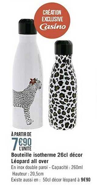 bouteille isotherme 26cl décor léopard all over