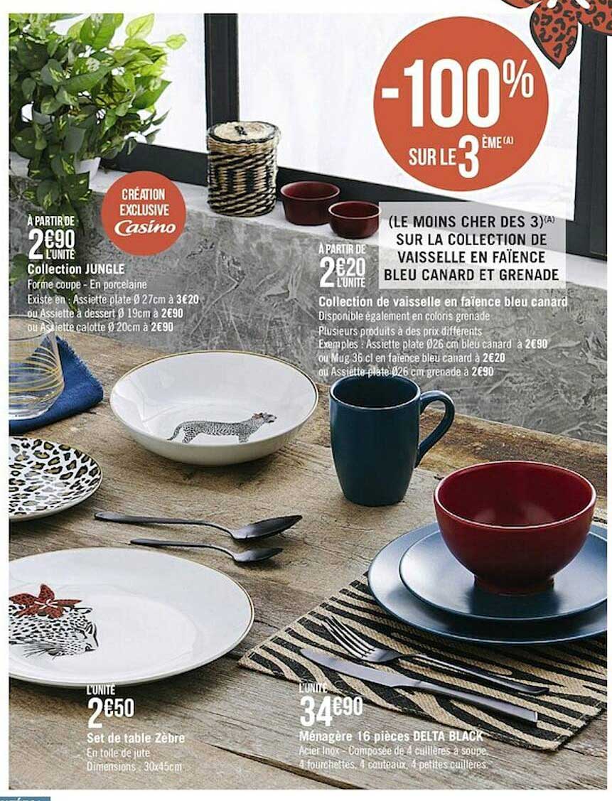 collection jungle, set de table zèbre, collection de vaisselle en faïence bleu canard, ménagère 16 pièces delta black