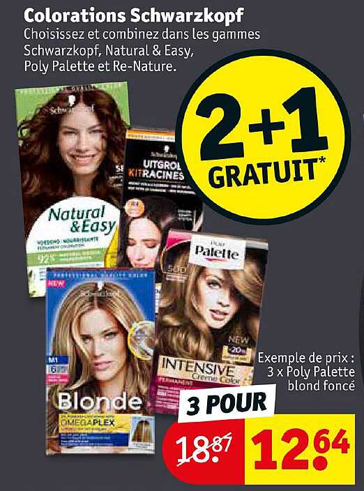 colorations schwarzkopf : 3 x poly palette blond foncé