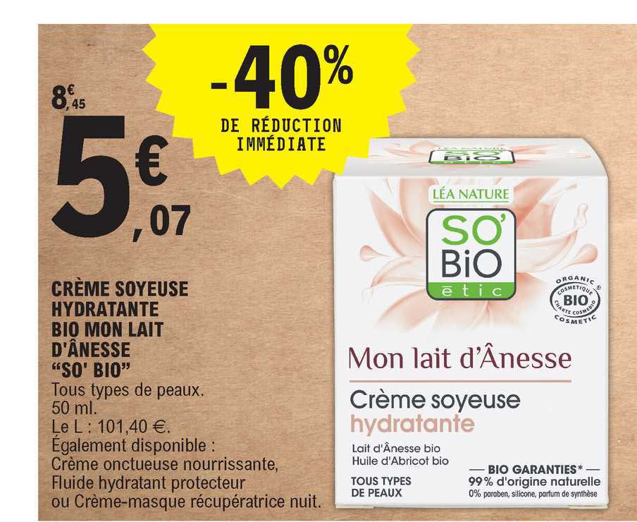 crème soyeuse hydratante bio mon lait d'ânesse "so'bio"