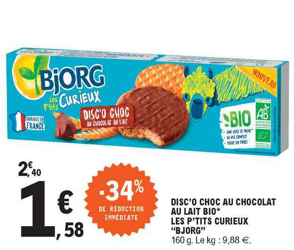 disc'o choc au chocolat au lait bio les p'tits curieux "bjorg"