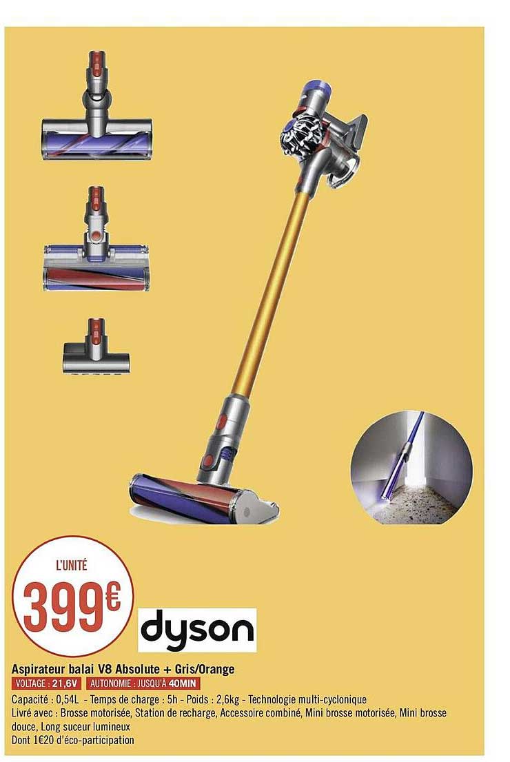 dyson aspirateur balai v8 absolute + gris orange