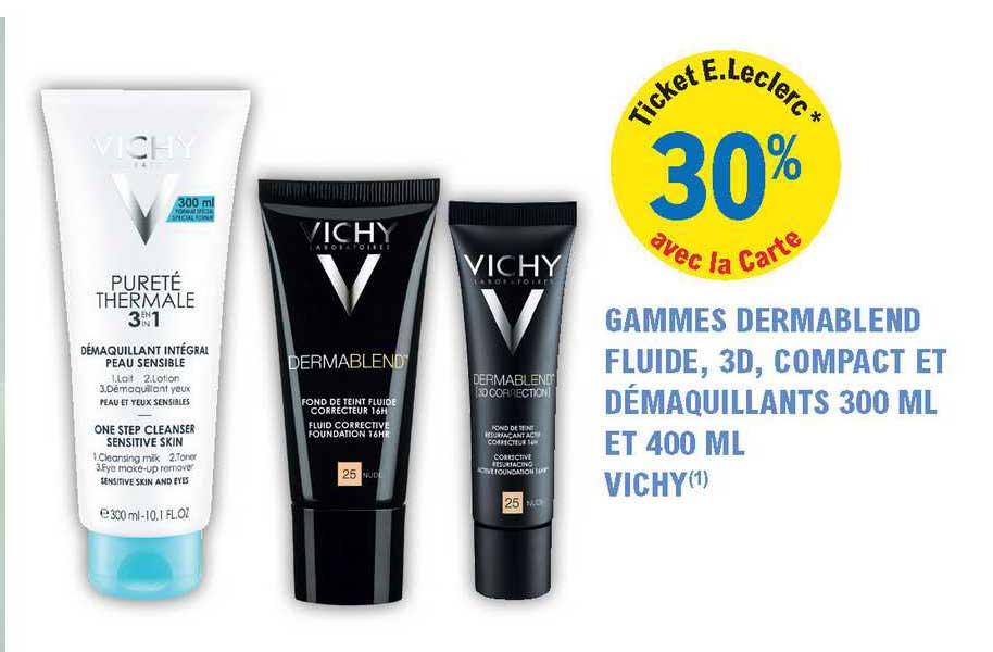 gammes dermablend fluide, 3d, compact et démaquillants 300 ml et 400 ml vichy