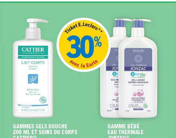 Gammes Gels Douche 200 Ml Et Soins Du Corps Cattier, Gamme Bébé Eau Thermale Jonzac