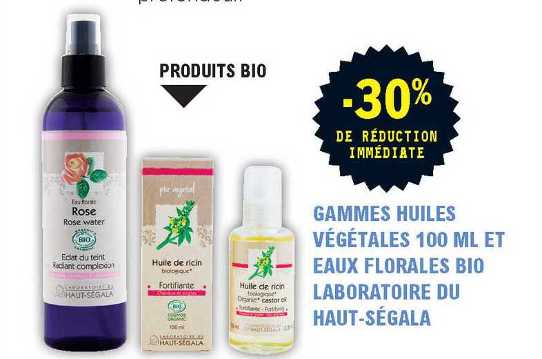 gammes huiles végétales 100 ml et eaux florales bio laboratoire du haut-ségala