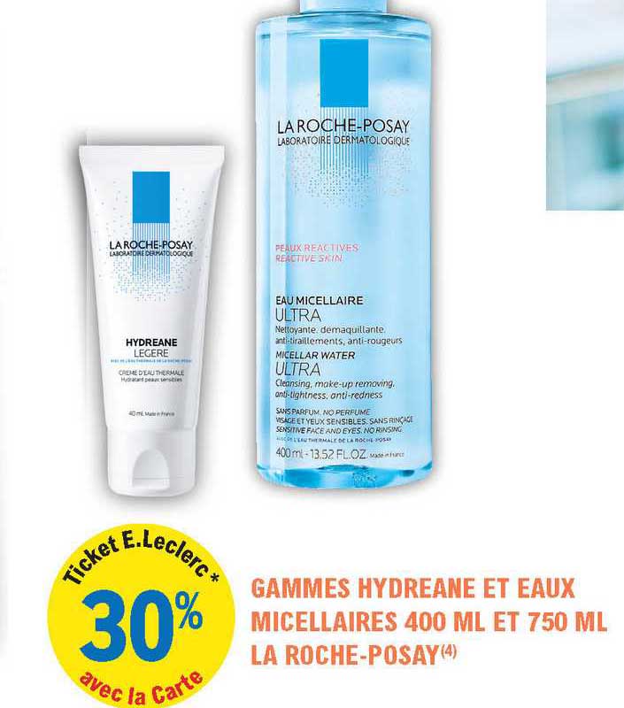 gammes hydreane et eaux micellaires 400 ml et 750 ml la roche-posay