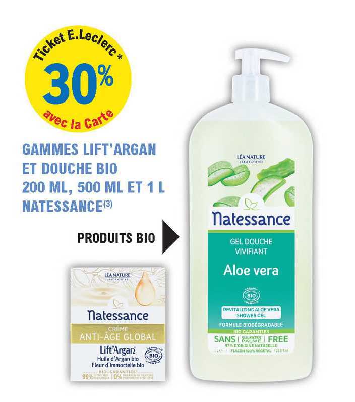 Gammes Lift'argan Et Douche Bio 200 Ml, 500 Ml Et 1 L Natessance