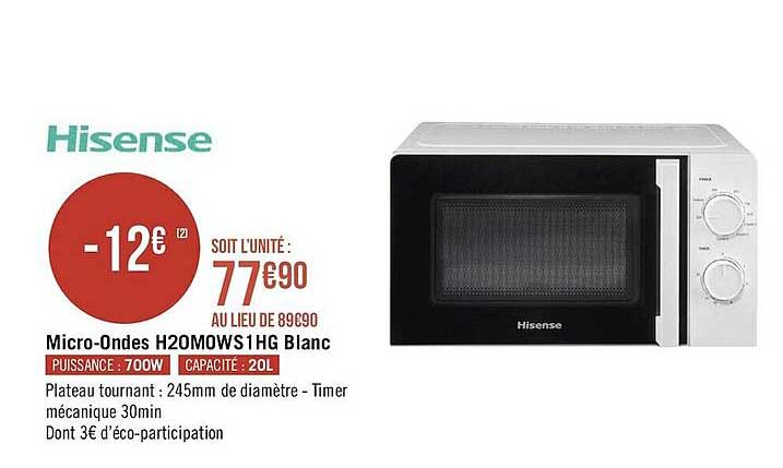 Hisense Micro-ondes H2omows1hg Blanc