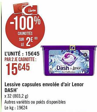 lessive capsules envolée d'air lenor dash