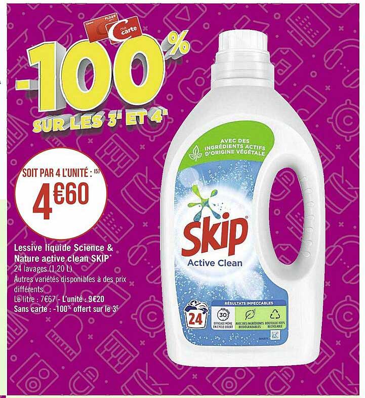 lessive liquide science & nature active clean skip