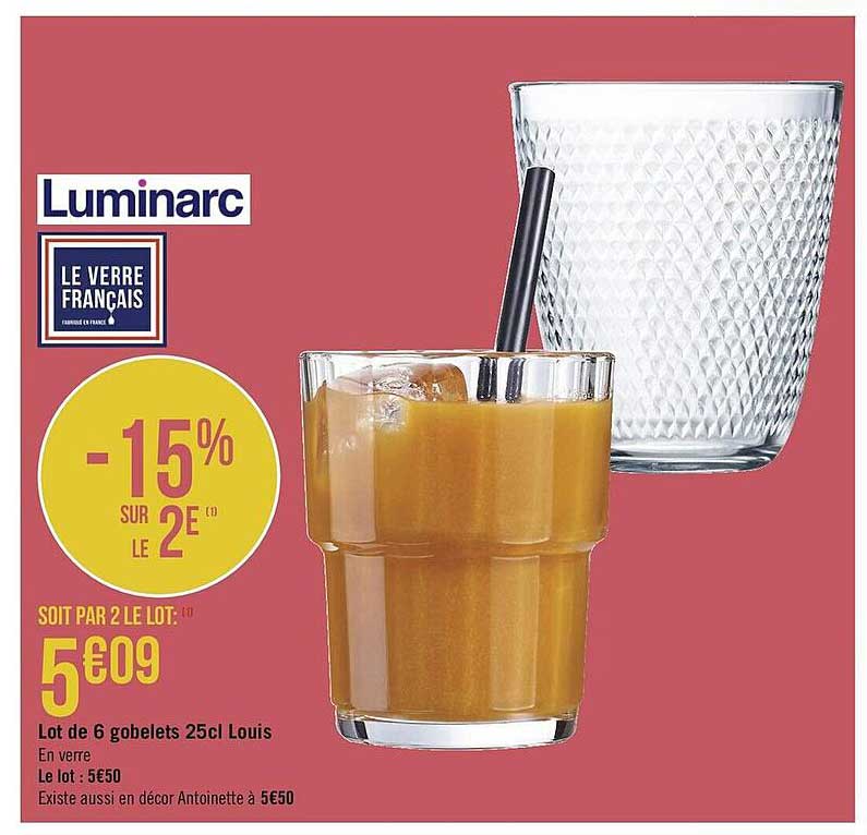 lot de 6 gobelets 25cl louis luminarc