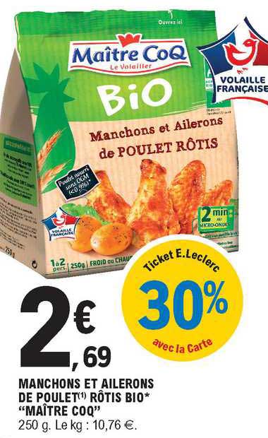 manchons et ailerons de poulet rôtis bio "maître coq"