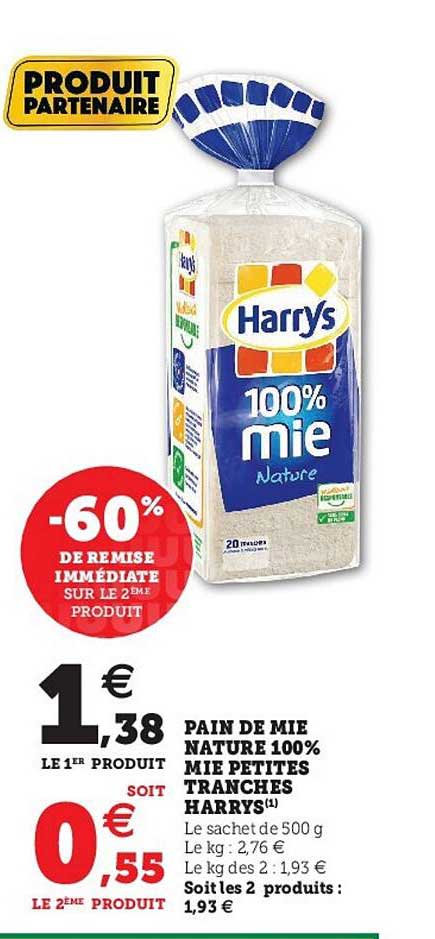 pain de mie nature 100% mie petites tranches harrys