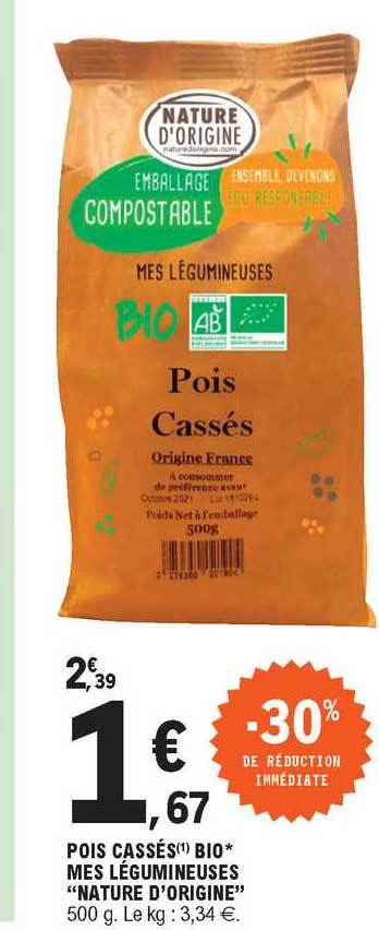 pois cassés bio mes légumineuses "nature d'origine"