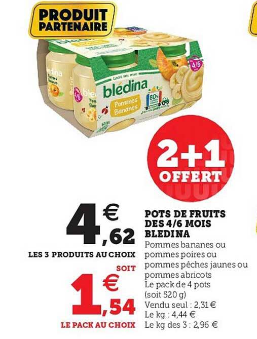 pots de fuits dès 4 ou 6 mois bledina