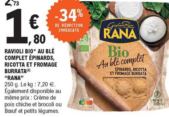 Ravioli Bio Au Blé Complet épinards, Ricotta Et Fromage Burrata "rana"