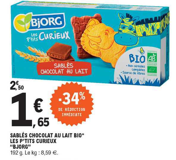 sablés chocolat au lait bio les p'tits curieux "bjorg"