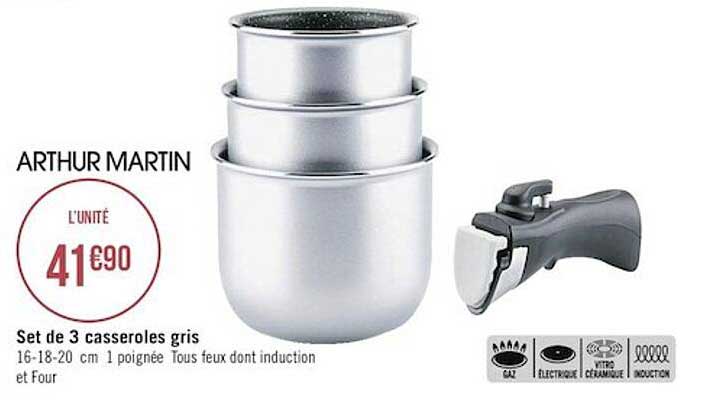 Set De 3 Casseroles Gris Arthur Martin