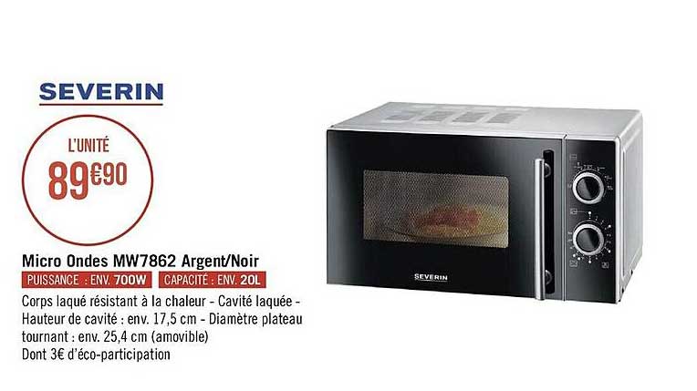 severin micro ondes mw7862 argent noir