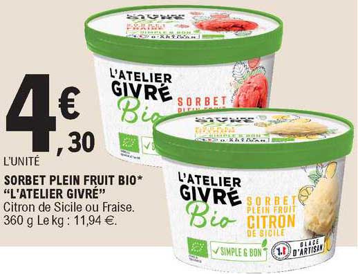 Sorbet Plein Fruit Bio "l'atelier Givré"
