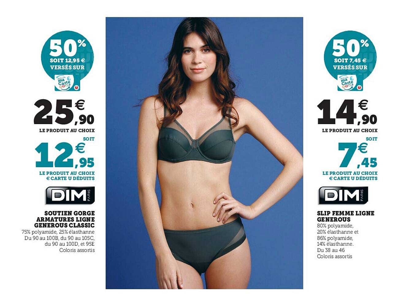 soutien gorge armatures ligne generous classic, slip femme ligne generous  dim