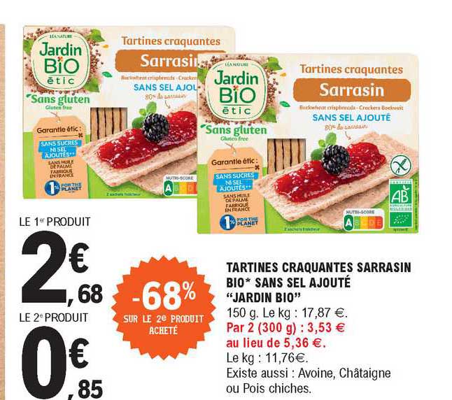 tartines craquantes sarrasin bio sans sel ajouté "jardin bio"