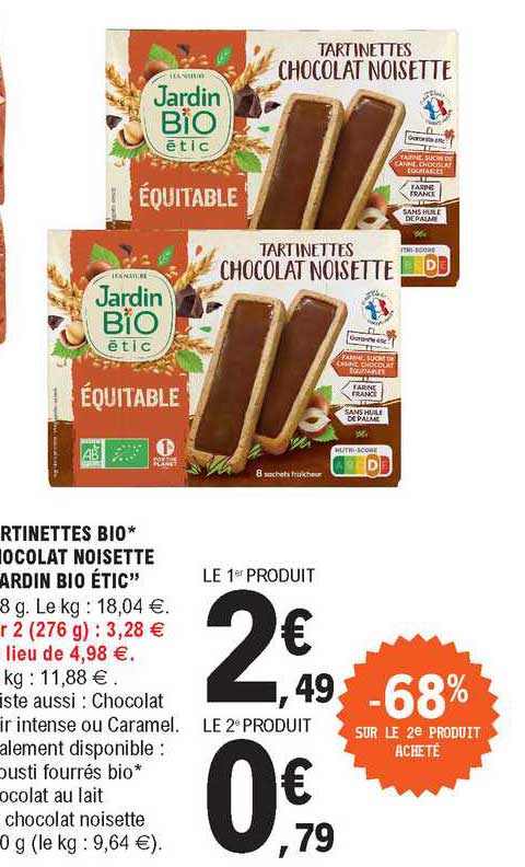 tartinettes bio chocolat noisette jardin bio étic